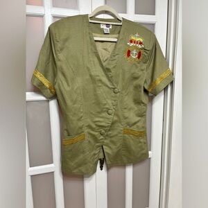 Vintage Le Club Ramie Cotton Nautical Crest Blazer Jacket Olive Women 13/14